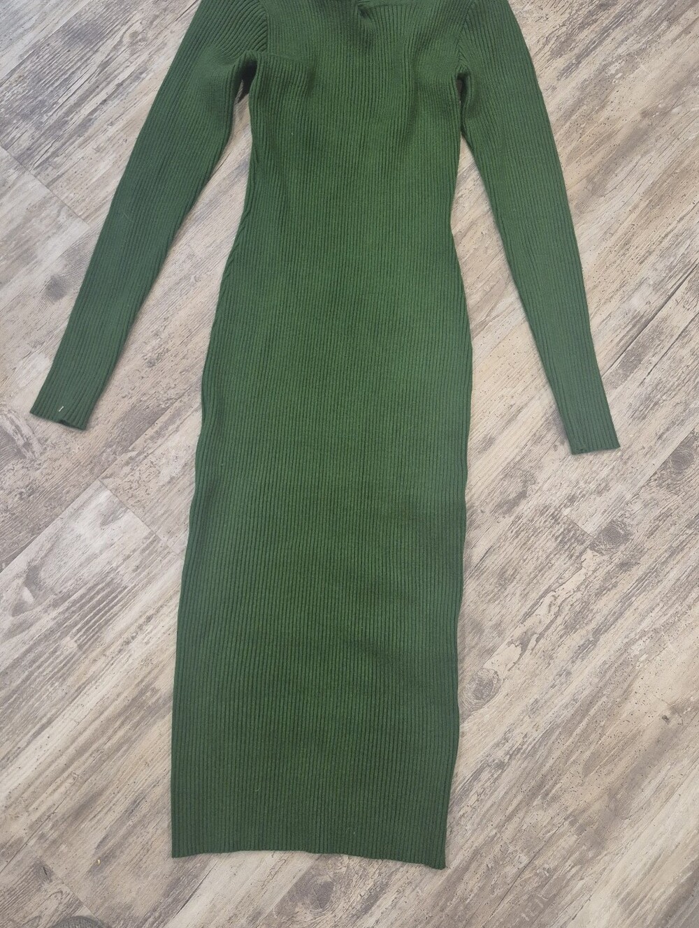 Green Ribbed Long Sleeve Bodycon Dress - Unbranded